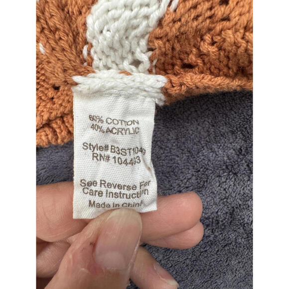 Crochet Knit Tank Top Women’s Large Rust Cream Striped Boho Summer Sweater Tank - Picture 4 of 6